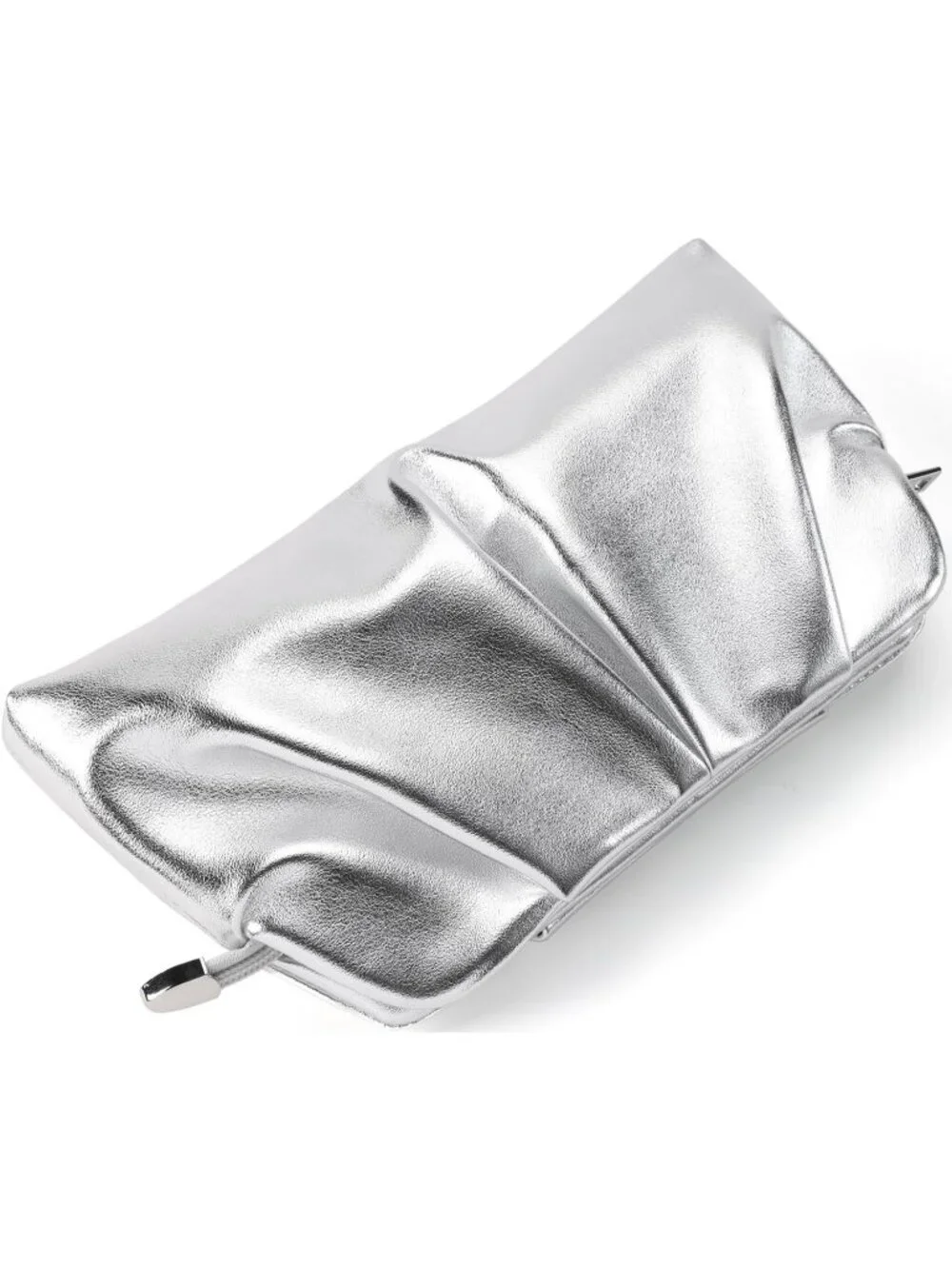 Women's Silver Pleated Pu Clutch Purse For Dressy With Chain Formal Handbag